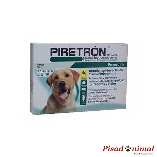 3 Unidades PIRETRON Pipetas Anti Pulgas, Garrapatas y Flebotomos para Perros (+15Kg)