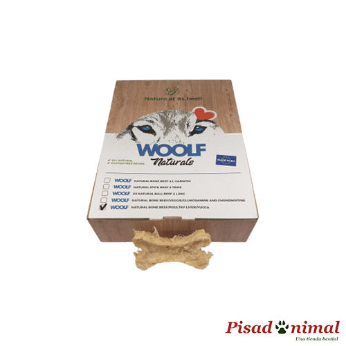 Caja 720 gr de Snack Natural Huesos Ternera, Ave y Yuca para perros de Woolf