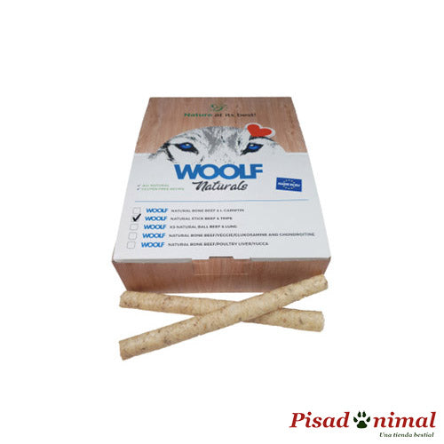 Caja 900 gr de snack natural palitos de ternera y tripa para perro de Woolf