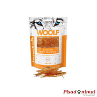 Snack Trocitos de Pollo y Marisco 100gr para perros y gatos de Woolf.